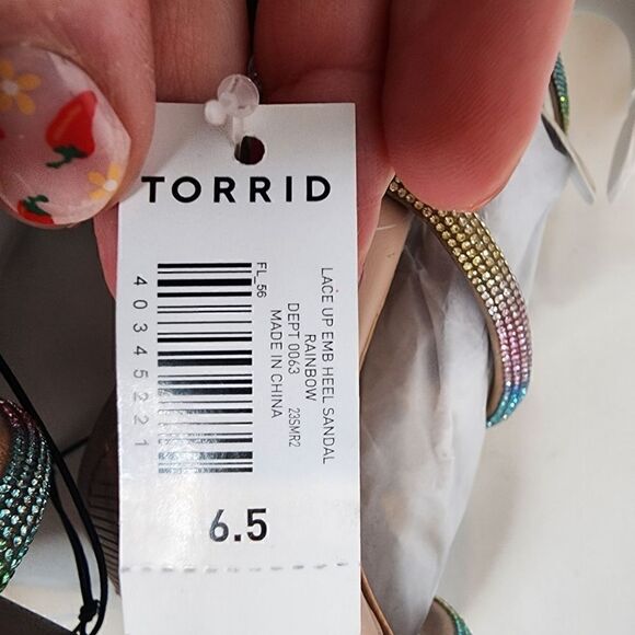 6.5W Wide Width Rainbow Rhinestone Heel 4" Spiral Lace Up Embellish Torrid Spark - Picture 9 of 13